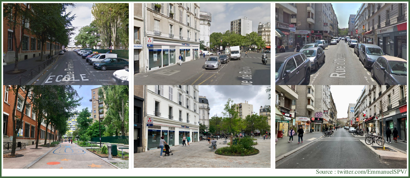 la place du parking en ville avec un avant/après rues Pierre Foncin, de Reuilly et d’Odessa à Paris